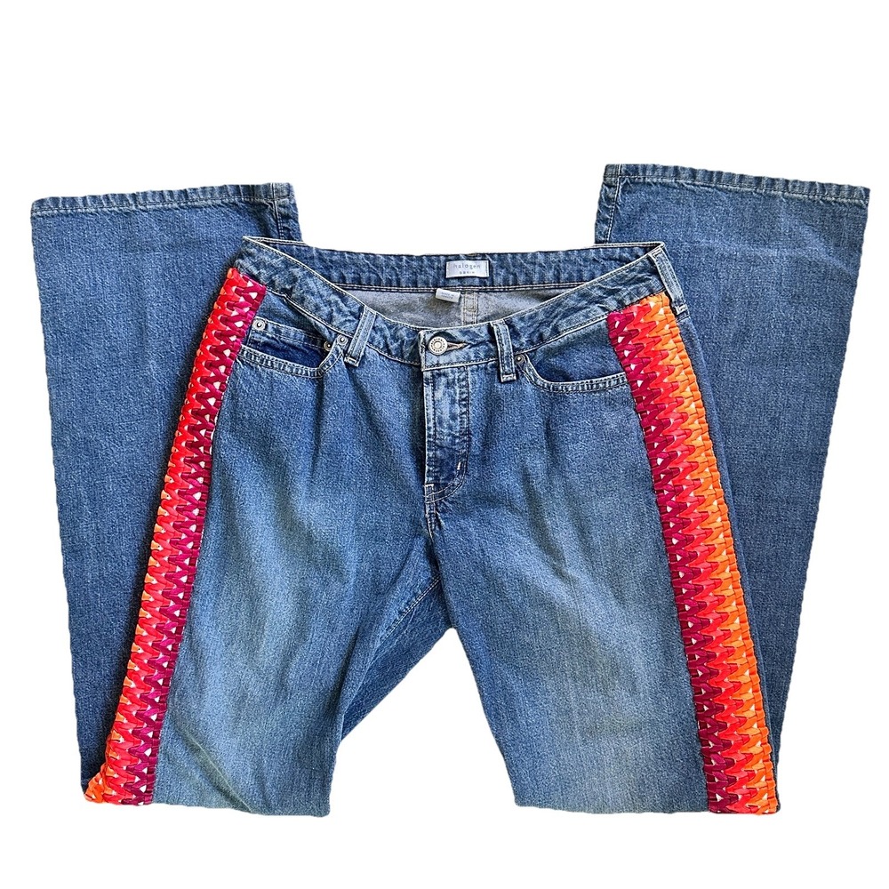Halogen Upcycled‎ Med Wash Full Leg Women's Jeans Sz 6 Long Hippie Boho